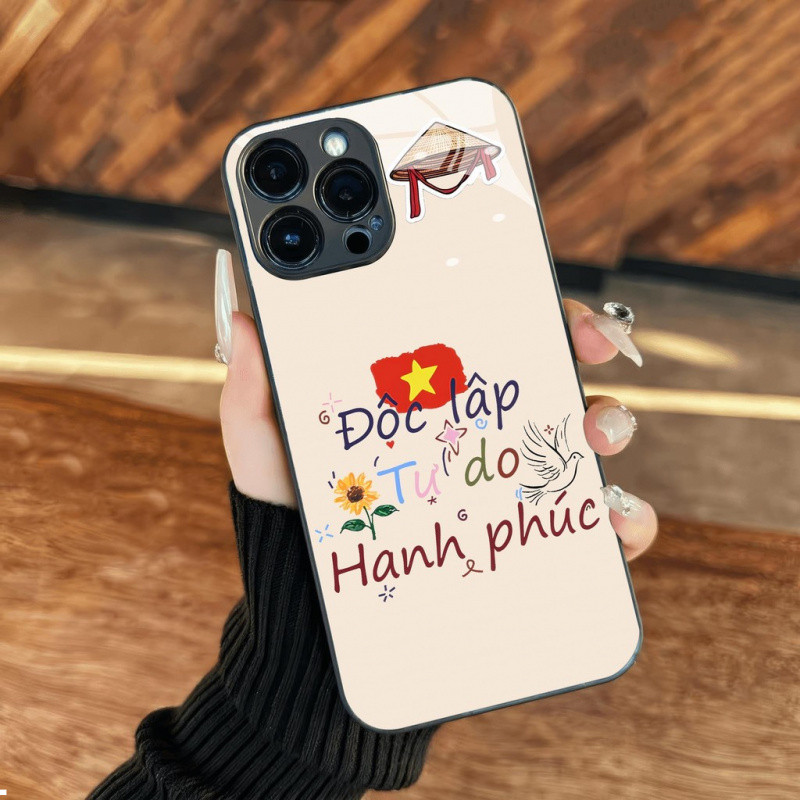 Độc lập - Tự do - Hạnh phúc Việt Nam Cờ Đỏ Star Wine Glass Case cho iPhone 16 17,15 14 13 12 11 8 7 6 6s 6p 7p 8p 6g 7g 8g