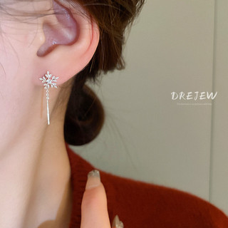 [Drejew] Sợi bông tuyết zircon kim bạc Bông tai tinh tế thời trang Phụ kiện thiết kế đơn giản