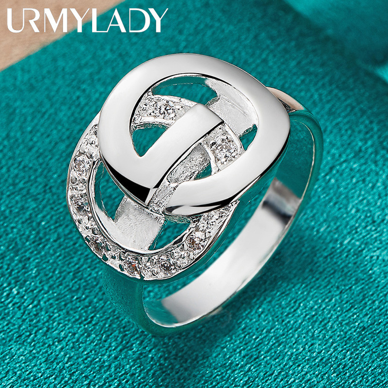 URMYLADY Bạc 925 Đôi Tròn Zircon 7-10 # Nhẫn Nữ Trang Sức Tiệc Cưới Thời Trang