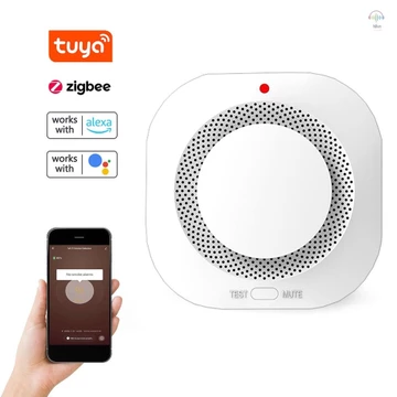 Thiết bị phát hiện khói không dây thông minh Tuya Zigbee 360 ° Cảm ứng tại nhà Máy dò cảnh báo khói Báo động âm thanh và tin nhắn ngắn Thông cảnh báo pin thấp Điện thoại di động A