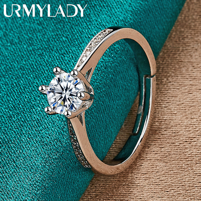 URMYLADY Bạc 925 Sáu Móng Vuốt Nhẫn Zircon Cho Nữ Tiệc Cưới Trang Sức Cao Cấp