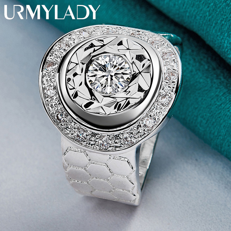 URMYLADY Đồng Hồ Bạc 925 Zircon 7-10 # Nhẫn Nữ Cưới Đính Hôn Trang Sức Thời Trang