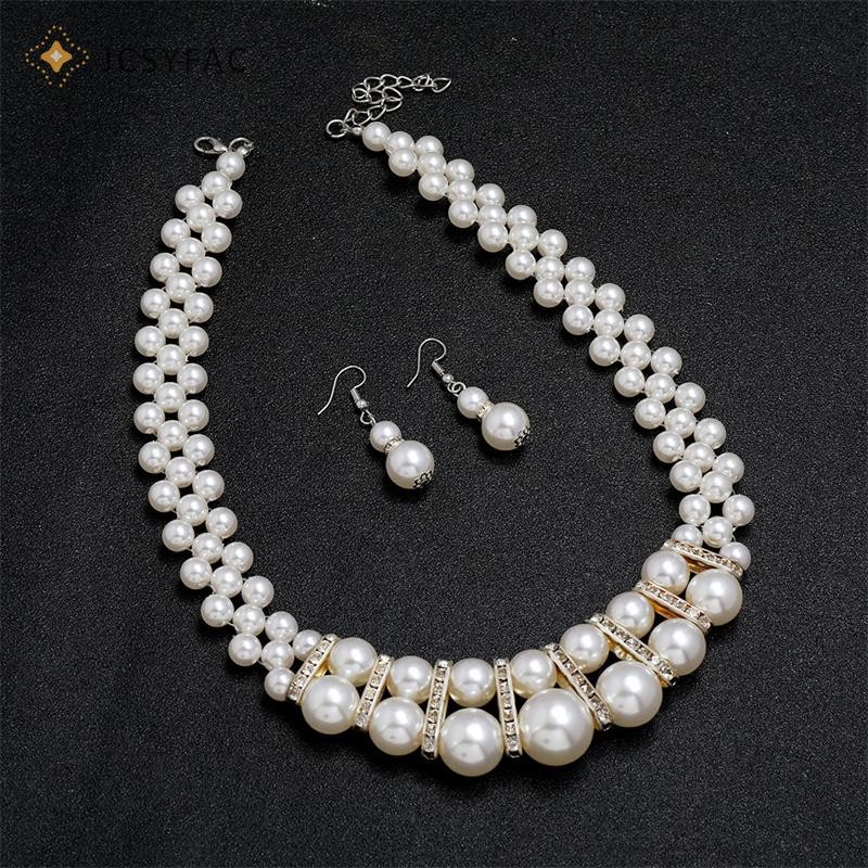 Jcsyfac Thanh Lịch 3 Chiếc Ngọc Trai Vòng Cổ Bông Tai Bộ Trang Sức Dành Cho Nữ Đính Hạt Vòng Cổ Choker Tòn Ten Bông Tai Tiệc Cưới Cô Dâu Trang Sức Mới