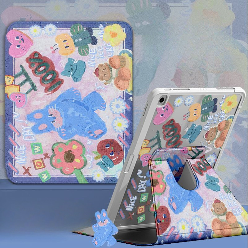 Ốp bảo vệ cho Samsung Galaxy Tab S6 lite 2024 S10 FE + Tab A7 lite 8.7inch A9 + S10ULTRA S7 + / S8 + / S7FE S9 FE + 360 độ Vỏ máy tính bảng hoạt hình dễ thương