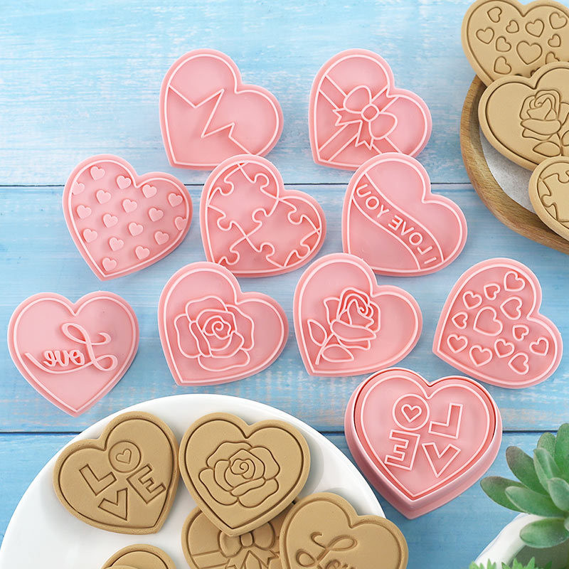 10 Cái / bộ Ngày Lễ Tình Nhân Khuôn Bánh Quy Hình Trái Tim Tình Yêu Bánh Quy Cắt DIY Fondant Bánh Nướng Khuôn