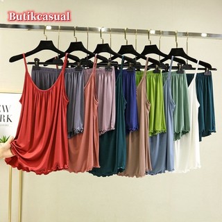Bộ quần short Cotton Modal dành cho nữ Bộ đồ ngủ trơn Bộ quần short yếm mùa hè Bộ đồ ngủ