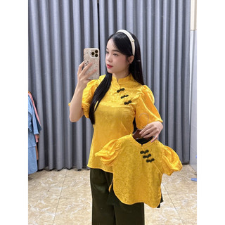 set cổ tàu gấm tay phồng, mẹ và bé gái (bán riêng từng set)