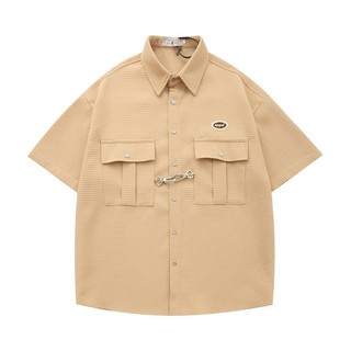 Gksss American Street College Style Áo Sơ Mi Đa Năng Mùa Hè Retro Waffle Hip-Hop Unisex Phong Cách Áo Sơ Mi Tay Ngắn
