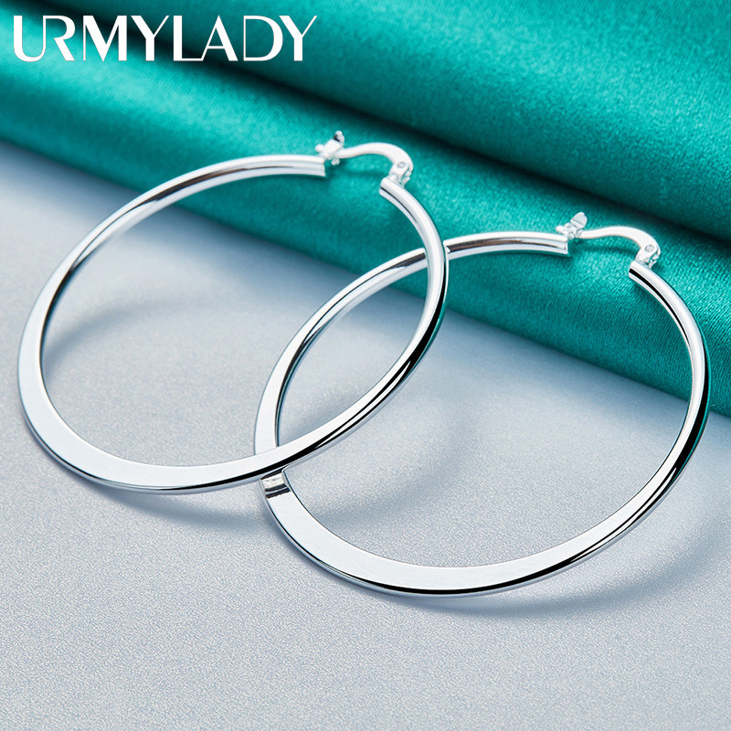 URMYLADY Bạc 925 55mm Bông tai phẳng tròn dành cho nữ Tiệc cưới Trang sức quyến rũ