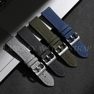 Hàng sẵn có- Dây đeo đồng hồ bằng da Nylon 20mm 22mm Phong cách Anh Quốc Vintage Dệt vải da bò Dây đeo đồng hồ phát hành nhanh Vòng đeo tay nam nữ Đen xám xanh xanh