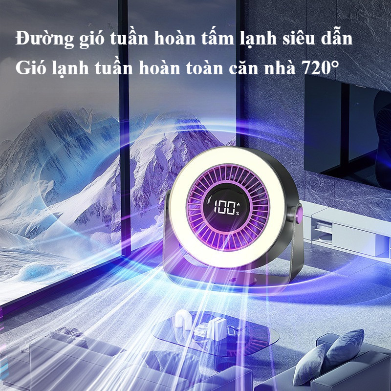 Máy tính để bàn 2 trong 1 Silent Turbofan, Điều chỉnh 100 cấp qua LED, Đèn RGB, Xoay 360° tiện lợi