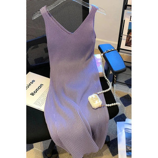Đầm đơn giản slim-fit co giãn màu trơn, phong cách mới mùa xuân hè 2025, dáng dài ômbody