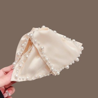 MAUROPOLI [Sẵn Sàng] Kẹp Tóc Ngọc Trai Satin Cao Cấp Nữ Phong Cách Mới Tính Khí Thời Trang Tam Giác Kẹp Lưng Đầu Lớn Tóc Cá Mập Kẹp