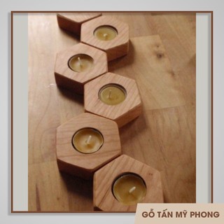Đế nến gỗ hình lục giác để bàn, đế nến lục giác | NẾN tealight I Trang trí homestay