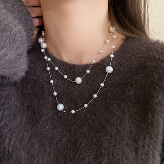 Vòng cổ ngọc trai dài Lớp kép dây chuyền bạc nữ thời trang xương đòn kiểu Pháp