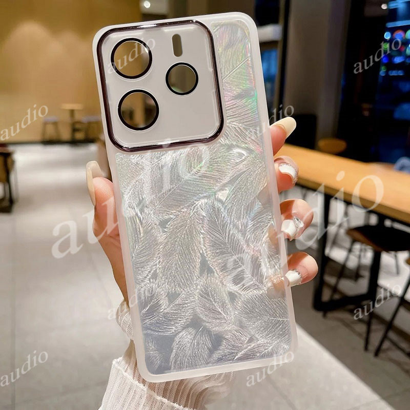Redmi Note 15 14 5G 4G Ốp điện thoại lấp lánh lông vũ bằng Laser cho Redmi Note 14 15 Pro Plus Pro+ 14Pro+ 15Pro+ 5G 4G với màng bảo vệ ống kính máy ảnh đầy đủ Vỏ trong suốt cho Redmi Note14 Note15 Pro Pro+ Note14Pro+ Note15Pro+ 5G Ốp lưng