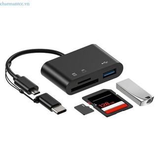 Charmantcc1 Đầu Đọc Thẻ TF 5 Trong 1 Đa Năng Type-C USB MicroUSB Cầm Tay HUBOTG