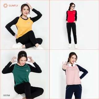 Bộ thể thao nữ SUNFLY cotton compact áo dài quần dài SS5768 đồ bộ nữ đồ mặc nhà chất liệu cao cấp, thiết kế trẻ trung