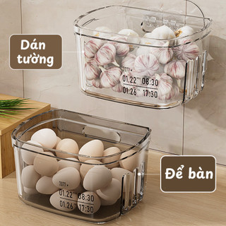 (SẴN) Giỏ Đựng Hành Tỏi Dán Tường Trong Suốt, Kèm Miếng Dán Siêu Chắc, Nhựa PP Bền Đẹp