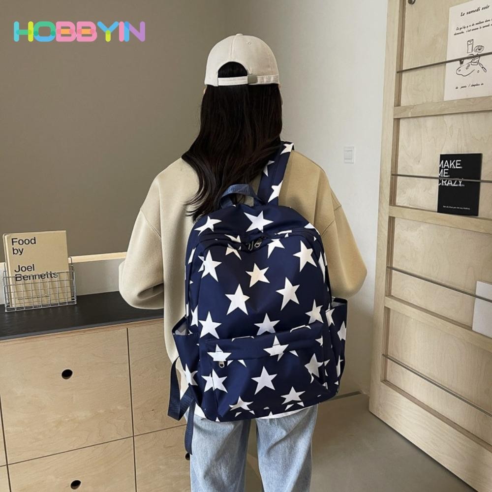 Ba Lô Nữ HOBBYIN, Ba Lô Học Sinh Dung Tích Lớn In Hình Ngôi Sao, Túi Đeo Vai Đa Năng Chống Thấm Nước Nylon Thời Trang Ngoài Trời
