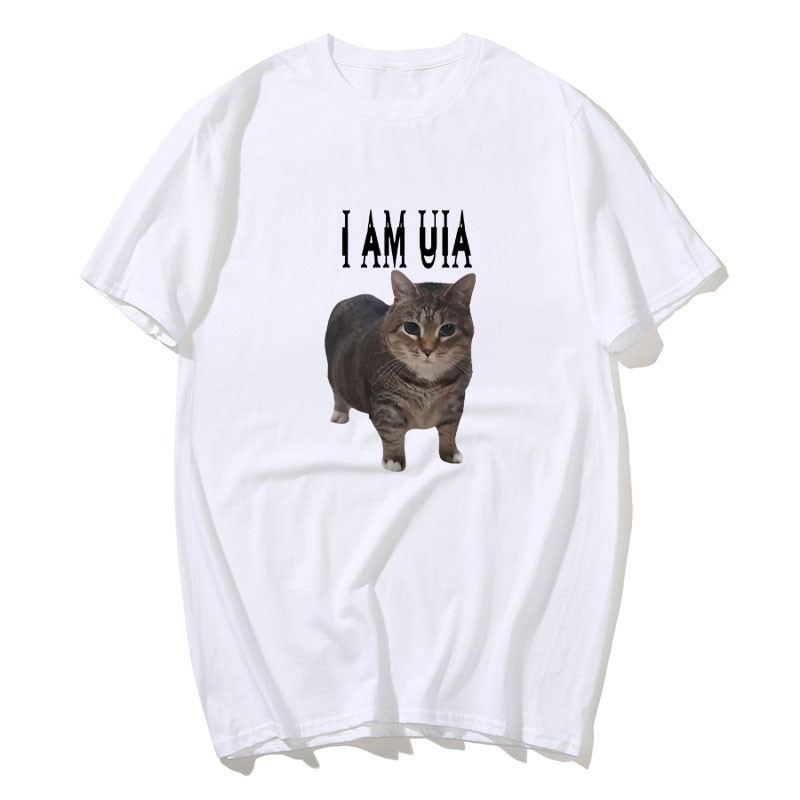 "I Am Uia Cat Áo nam Nữ Hip Hop Âm Nhạc Cotton Tay Ngắn Cổ Tròn Áo nam Áo Thun Cotton Tay Ngắn Tee