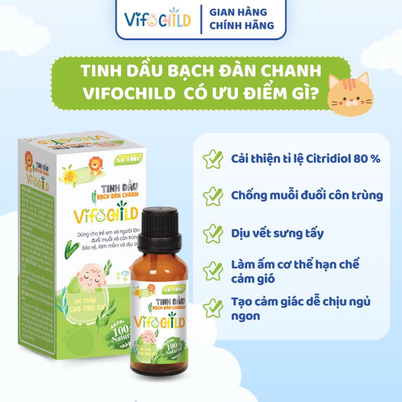 Tinh dầu bạch đàn chanh VIFOCHILD 10ml Đuổi muỗi Côn trùng Làm dịu vết đốt của bé Xông phòng hiệu quả Baby 1