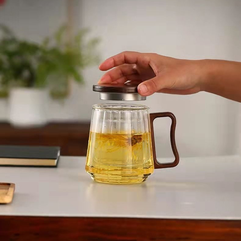 Cốc thủy tinh chịu nhiệt Borosilicate cao 500ml có nắp tách nước trà Thiết bị gia dụng cao, cốc trà văn phòng