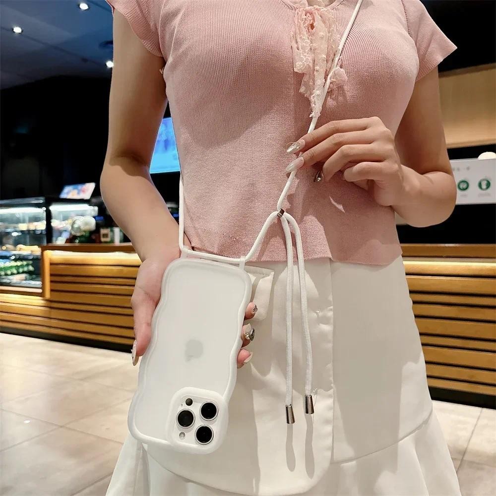 Dây đeo vòng cổ có thể điều chỉnh Dây đeo chéo Vỏ điện thoại cho iPhone 16 Pro Max 15Pro 14Pro 13 Khung sóng Vỏ silicon mềm