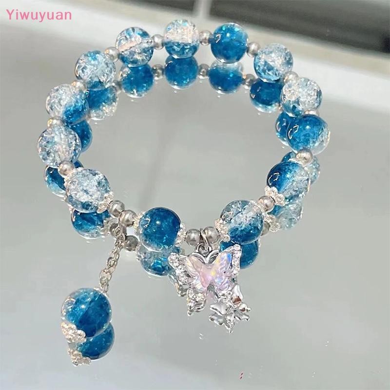 < Yiwuyuan > Mặt dây chuyền pha lê Vòng tay đàn hồi Hạt thủy tinh đầy màu sắc Vòng tay dành cho nữ Cô gái Trang sức thời trang Quà tặng Mới