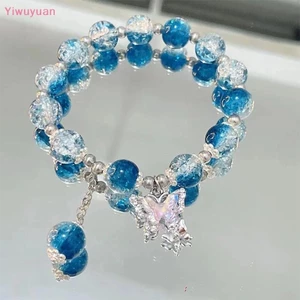 < Yiwuyuan > Mặt dây chuyền pha lê Vòng tay đàn hồi Hạt thủy tinh đầy màu sắc Vòng tay dành cho nữ Cô gái Trang sức thời trang Quà tặng Mới