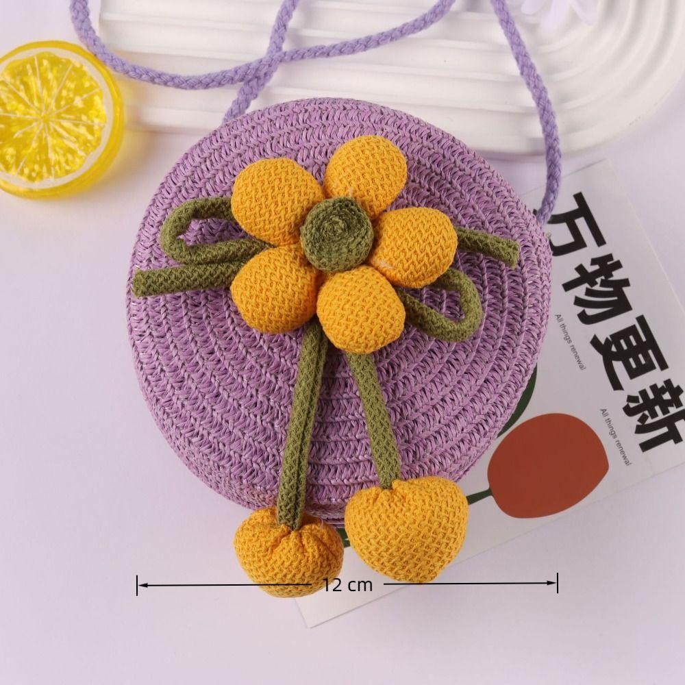 HOBBYIN Túi rơm HOBBYIN, Túi cói màu trơn hình hoa, Ví đựng tiền xu dệt thủ công thông thường cho trẻ em