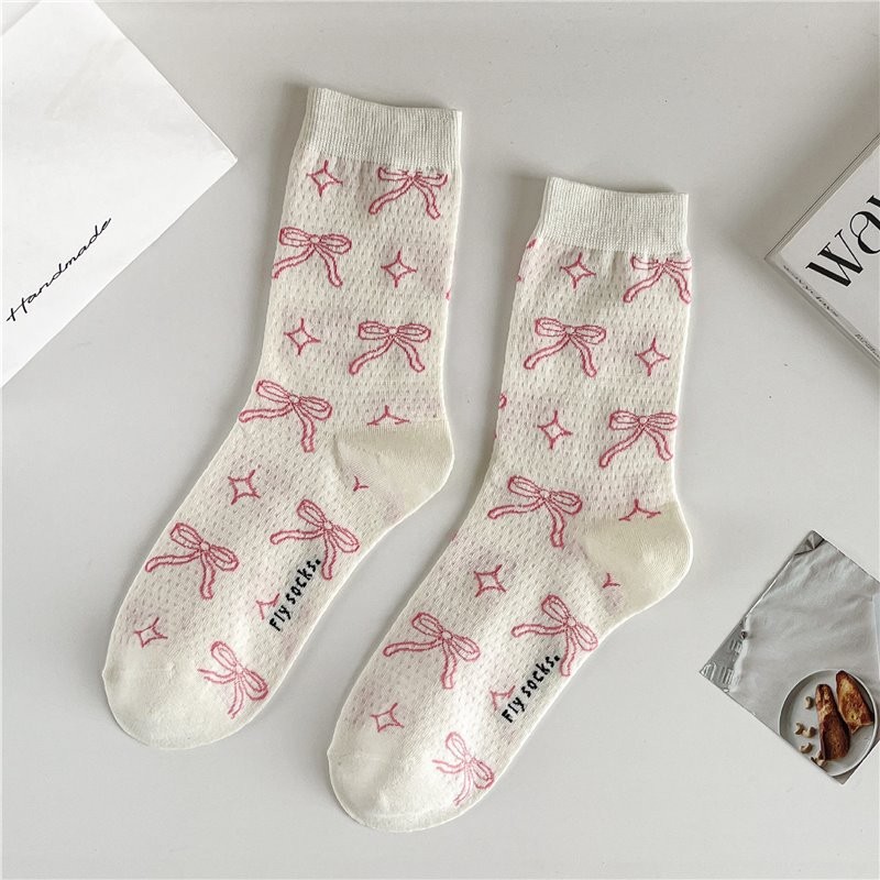 🔥Còn hàng🔥Tất nơ tất dài đến bắp chân, tất công chúa tất trắng cotton nguyên chất