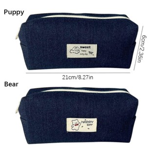Bút chì Denim RISEDOT, Túi văn phòng phẩm màu xanh đậm, Túi đựng văn phòng phẩm chó con / gấu dung tích lớn di động dành cho sinh viên