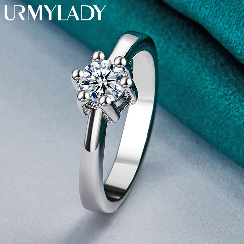 URMYLADY Chất Lượng Cao Bạc 925 Mỹ Sáu Móng Vuốt Pha Lê Nhẫn Dành Cho Nữ Trang Sức Thời Trang