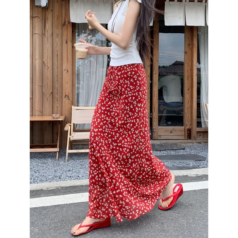 SUXI Váy dài hoa cổ điển giản dị đơn giản dành cho nữ mùa hè mới 250622