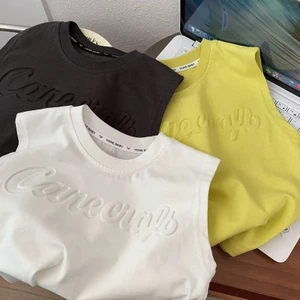 Mùa Hè Phong Cách Mới Cotton Nguyên Chất Bé Trai Áo Vest Không Tay In Hình Áo Thun Trẻ Em Nhỏ Vừa Trẻ Em Đơn Giản Hàng Đầu