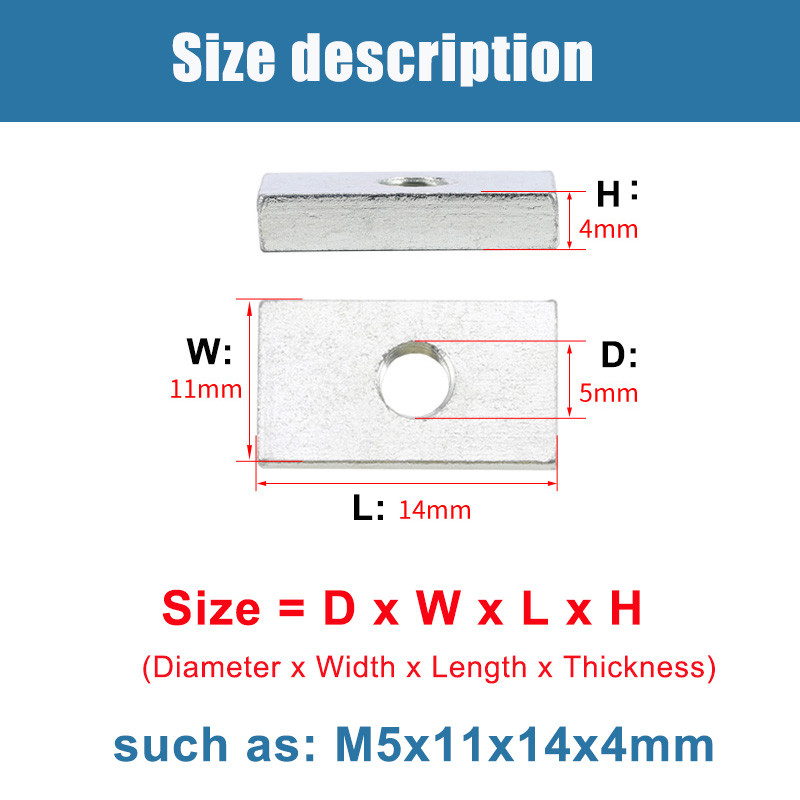 2 ~ 50 chiếc Đai ốc vuông M3 M4 M5 M6 M8 Thép Carbon mạ kẽm mỏng hình chữ nhật Nuts Khối trượt cho phụ kiện hồ sơ nhôm