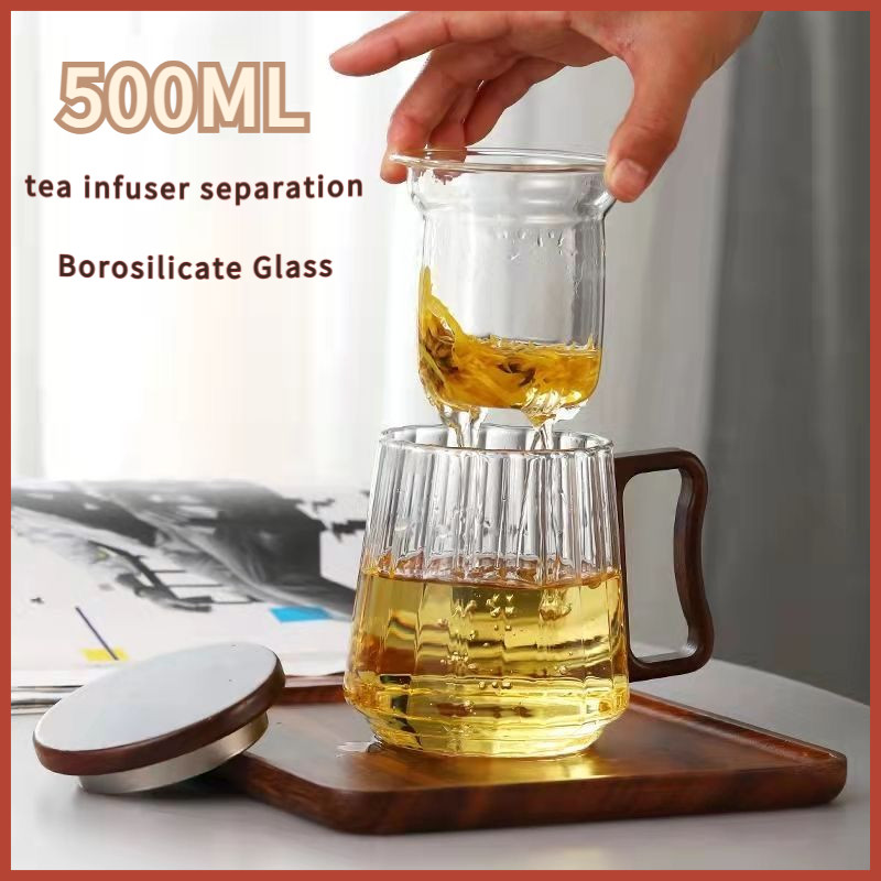 Cốc thủy tinh chịu nhiệt Borosilicate cao 500ml có nắp tách nước trà Thiết bị gia dụng cao, cốc trà văn phòng