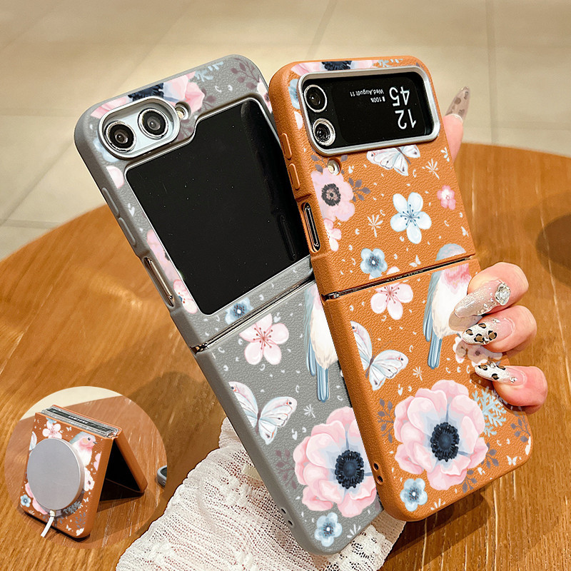 Họa Tiết Da Đáng Yêu Hoa Hồng Chim Họa Tiết Mềm TPU Vỏ Cho Samsung Galaxy Z Flip4 Flip5 Flip6 Flip 3 4 5 6 5G Sạc Không Dây Gấp Vỏ Mềm