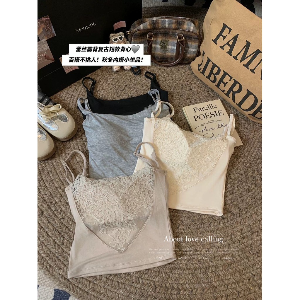 Pure Desire Gợi Cảm Ren Khâu Camisole Nữ Có Ngực Miếng Lót Bên Trong Mặc Bên Ngoài Đế Đẹp Lưng Hot Girl Top Hợp Thời Trang