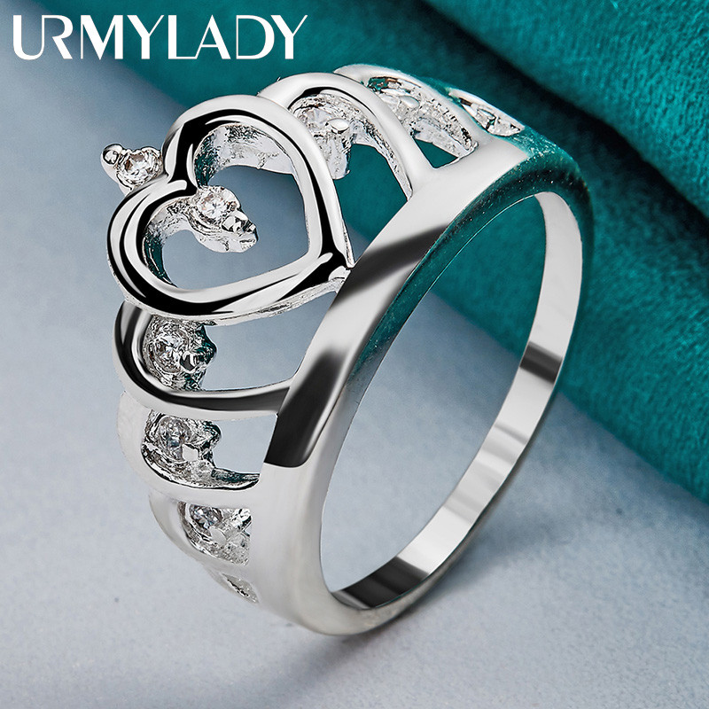 URMYLADY Bạc 925 Vương Miện Tình Yêu 7-10 # Nhẫn Nữ Tiệc Cưới Thời Trang Quyến Rũ Trang Sức