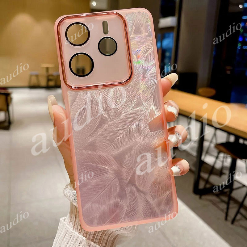 Redmi Note 15 14 5G 4G Ốp điện thoại lấp lánh lông vũ bằng Laser cho Redmi Note 14 15 Pro Plus Pro+ 14Pro+ 15Pro+ 5G 4G với màng bảo vệ ống kính máy ảnh đầy đủ Vỏ trong suốt cho Redmi Note14 Note15 Pro Pro+ Note14Pro+ Note15Pro+ 5G Ốp lưng