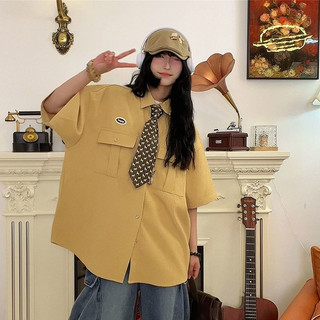 Gksss American Street College Style Áo Sơ Mi Đa Năng Mùa Hè Retro Waffle Hip-Hop Unisex Phong Cách Áo Sơ Mi Tay Ngắn