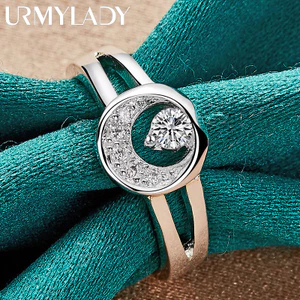 URMYLADY Bạc 925 Trăng Tròn Zircon 7-10 # Nhẫn Nữ Cưới Quyến Rũ Trang Sức Thời Trang
