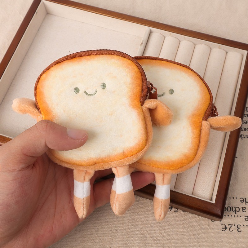 [Nổi bật] Ví đựng tiền xu bánh mì nướng - Móc khóa bánh mì chống bụi - Dụng cụ trang điểm - Túi đựng đồ nhỏ - Ví đựng mỹ phẩm dễ thương - Túi lưu trữ hoạt hình - Hộp đựng thẻ di động