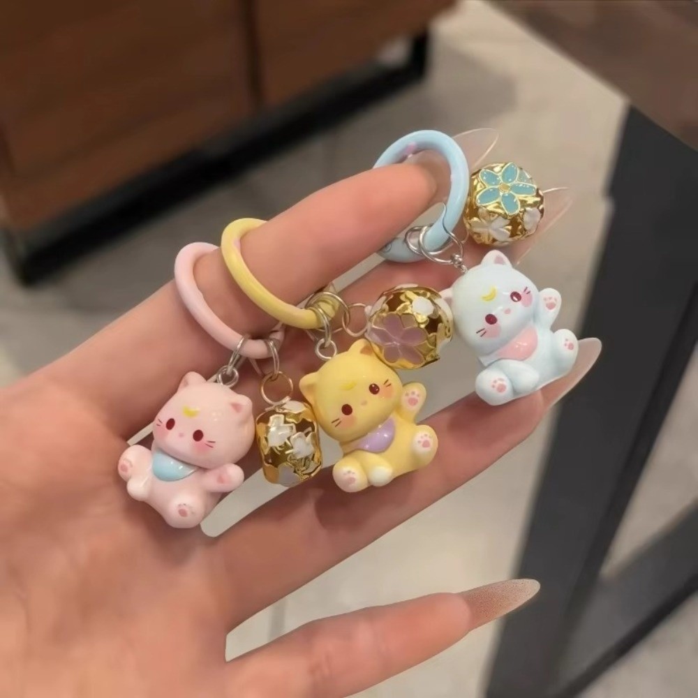 Móc khóa ngọt ngào HOBBYIN, Móc khóa mèo thiết kế hoạt hình 5cm, Chuông đầy màu sắc thời trang Nhựa hình chữ O Hàn Quốc Móc khóa điện thoại