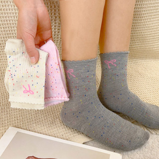 Đôi tất ren JK nữ | Tất cotton bắp chân viền sen, họa tiết chấm biclassic, thoáng khí cho mùa xuân hè