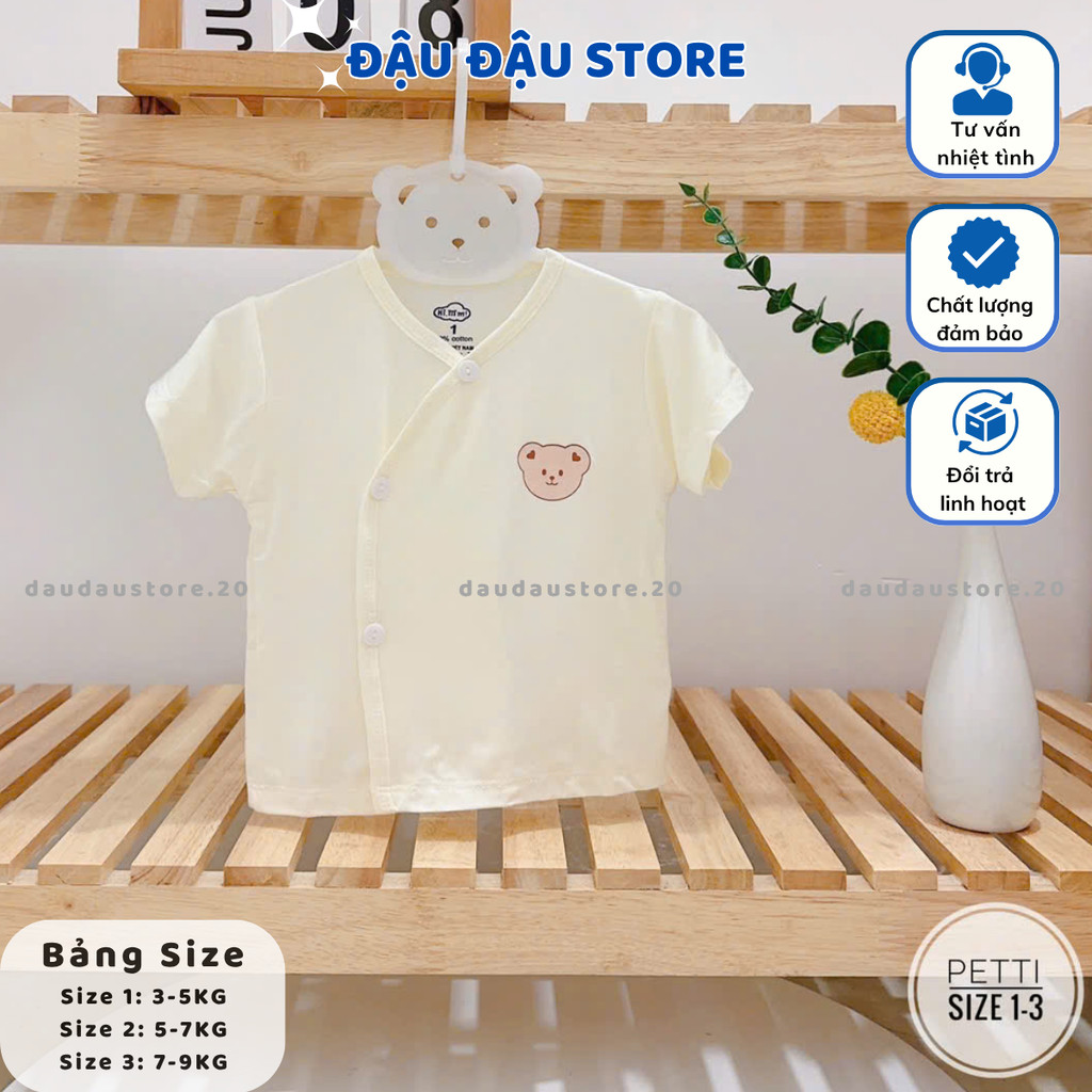 Combo 3/5 Áo Cộc Tay Petit Nền Kem In Ngực mềm mịn mát thấm hút mồ hôi cho bé sơ sinh 0-9 tháng AL20 Đậu Đậu Store