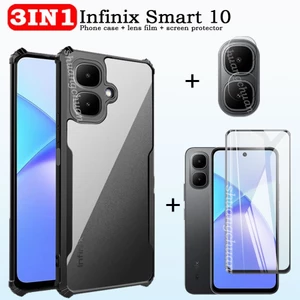 3IN1 Dành Cho Infinix Smart 10 Tấm Bảo Vệ Màn Hình, Vỏ Điện Thoại Smart 10 smart10 Vỏ Bảo Vệ Chống Rơi, Phim Kính Cường Lực Độ Nét Cao Toàn Màn Hình, Phim Ống Kính