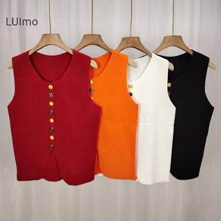 Luimo Pháp Thanh Lịch Nút Hoa Cổ Tròn Không Tay Áo Dệt Kim Mỏng Cho Nữ SBS